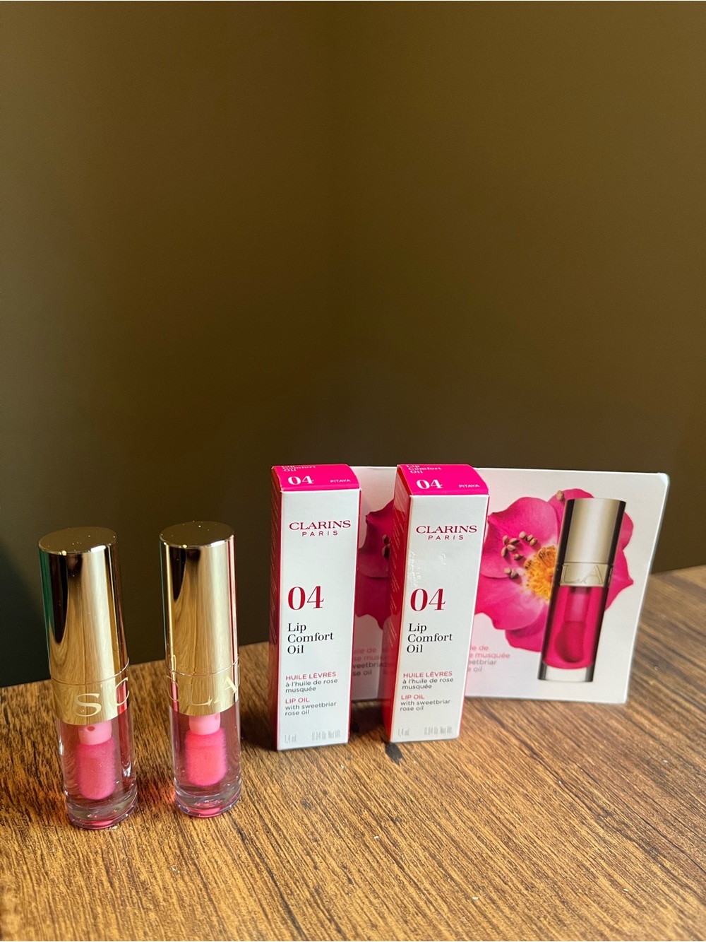 TWO Clarins Mini Lip Comfort Oil Shade 04 Pink - Pitaya